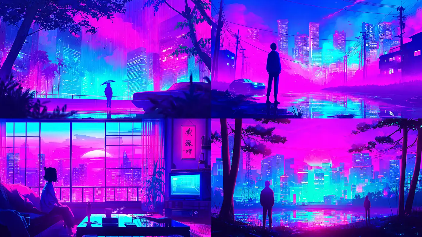Vibrant Futuristic Urban Dreamscapes with Neon Aesthetics - Midjourney sref style