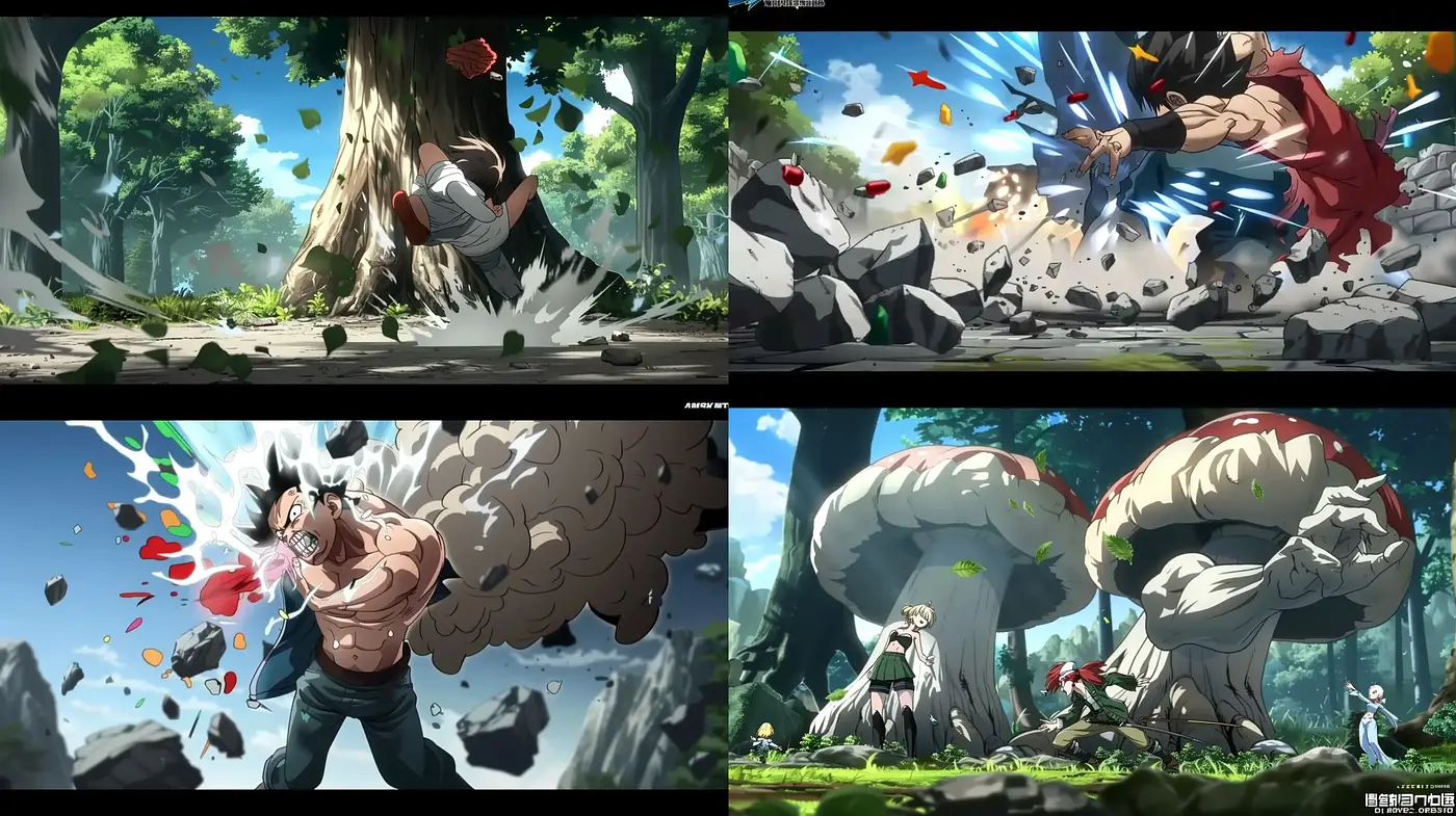 Dynamic Anime-Inspired Action Visuals with Lush Environments - Midjourney sref style