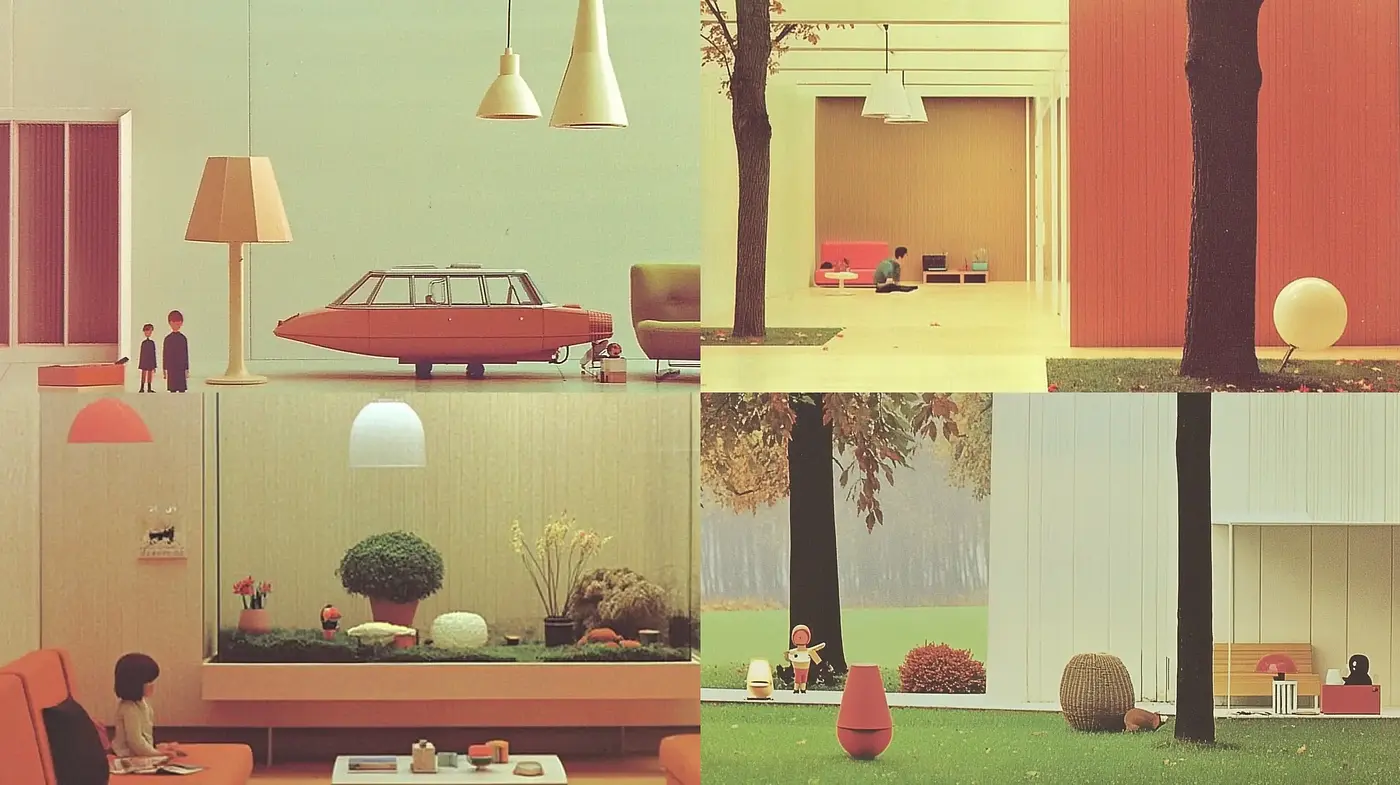 Autumnal Retro-Futurism in Muted Pastels - Midjourney sref style