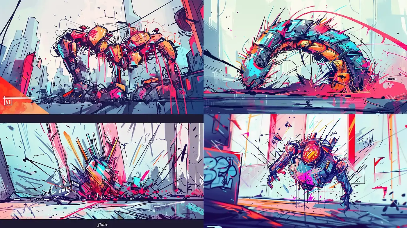 Dynamic and vibrant futuristic urban scene - Midjourney sref style