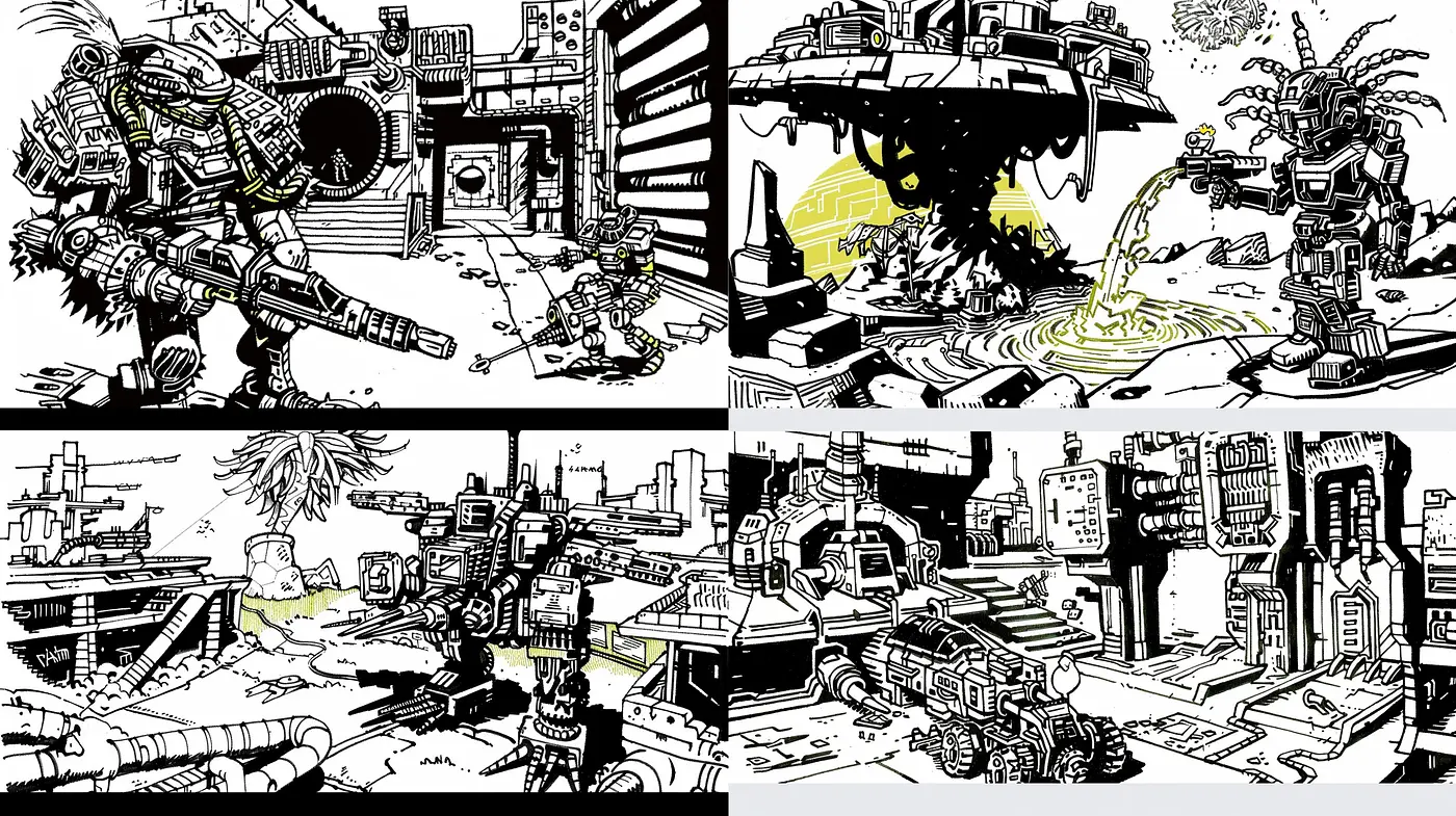 Monochromatic Futurism: Stylized Mechanical Complexity - Midjourney sref style
