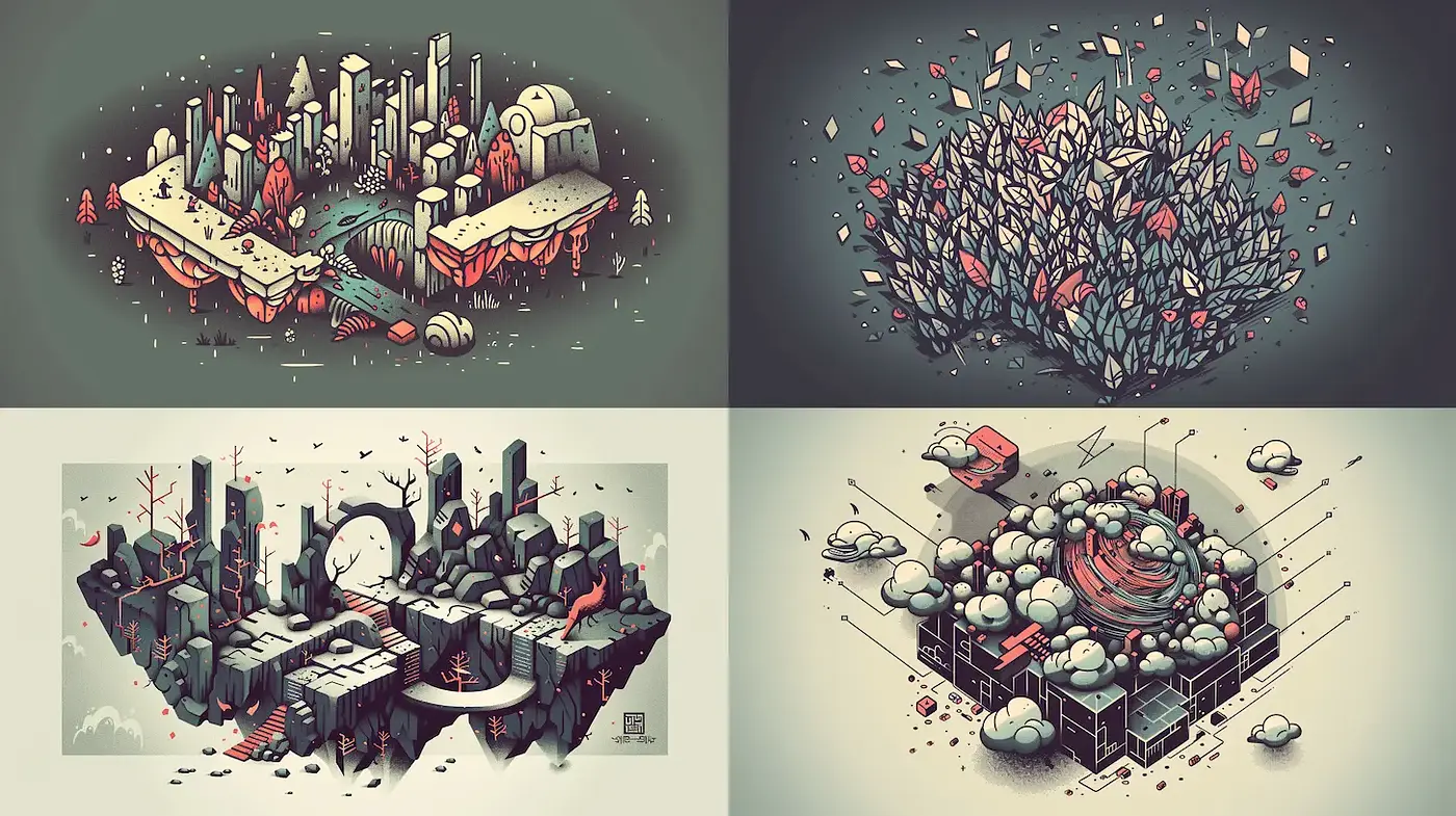Whimsical and Abstract Landscapes with a Touch of Modern Dystopia - Midjourney sref style