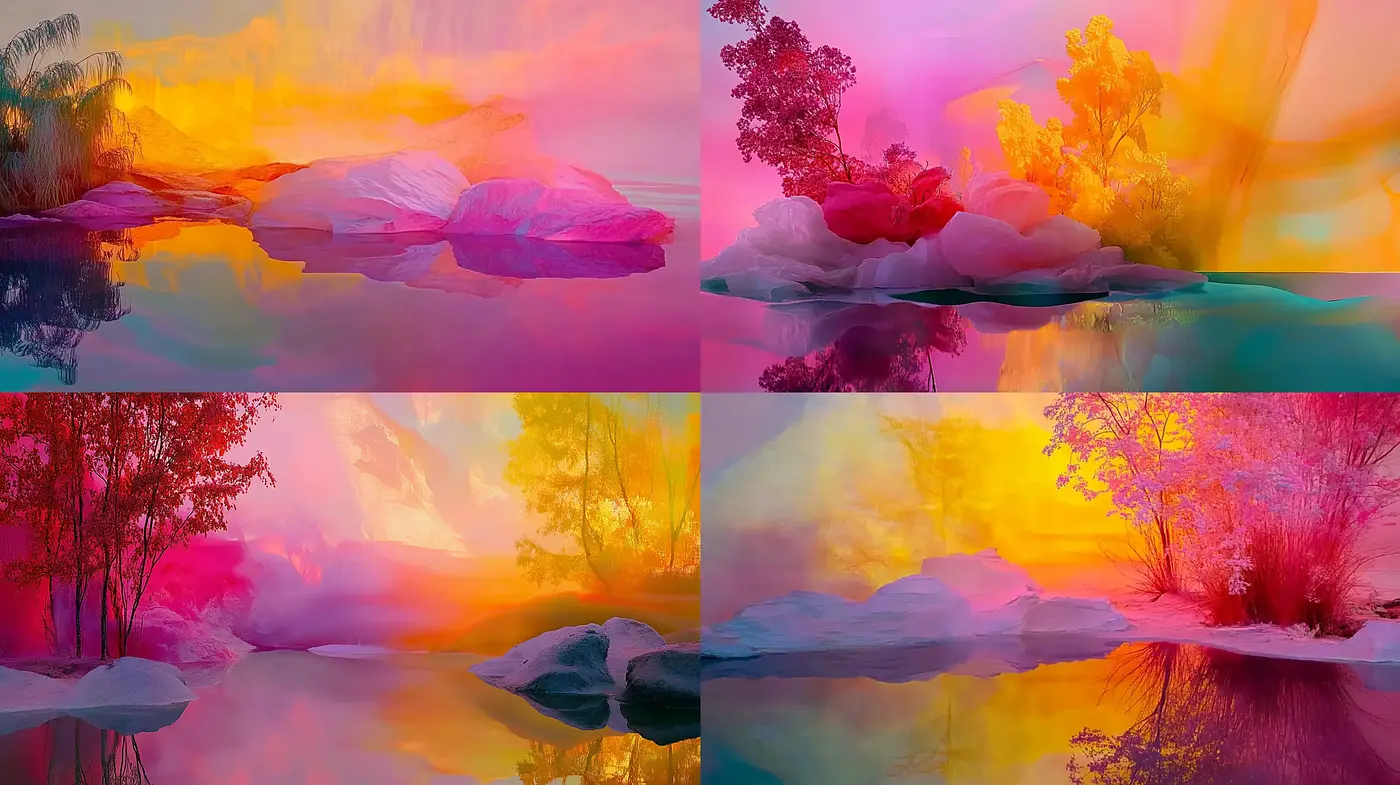 Ethereal Dreamscapes: An Odyssey in Pink and Golden Hues - Midjourney sref style