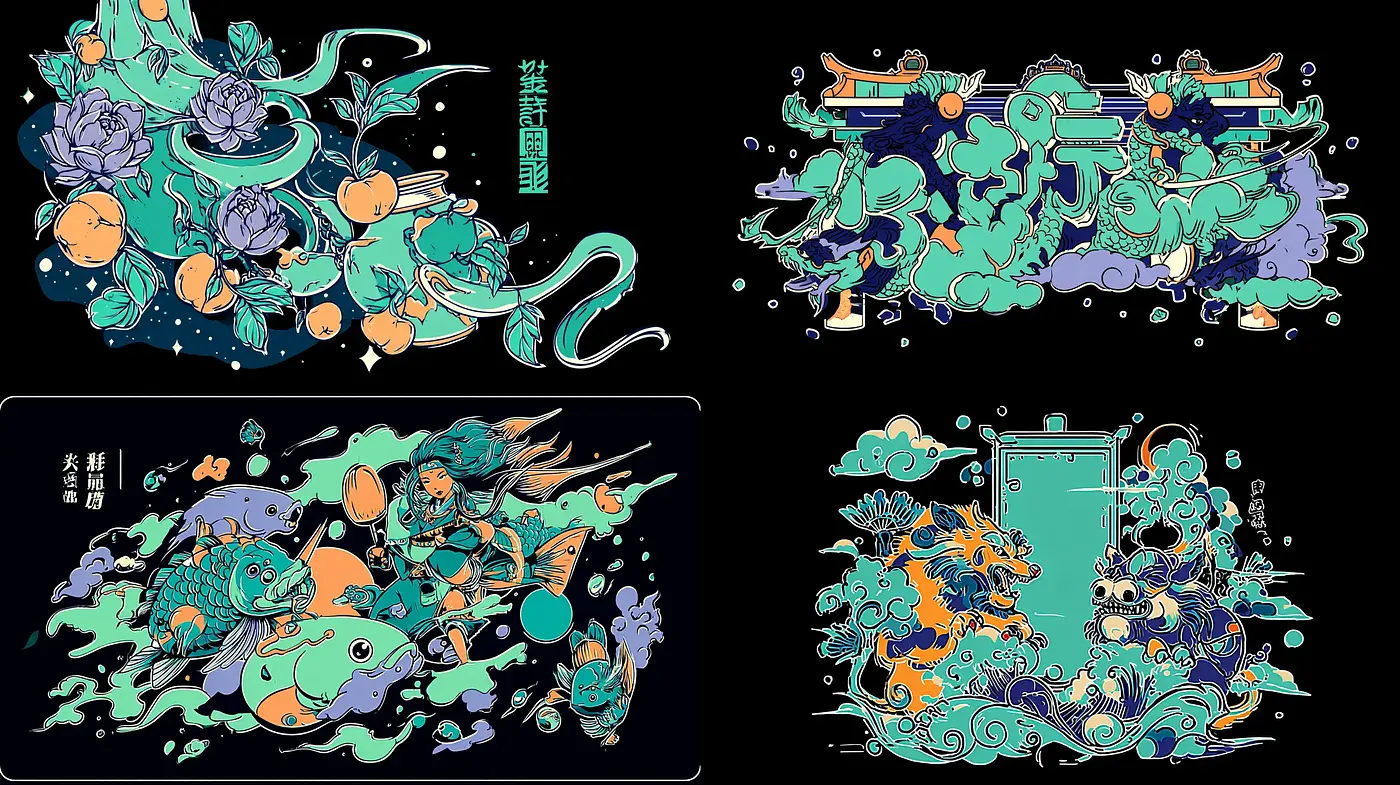 Colorful and dynamic fusion of traditional and modern aesthetics - Midjourney sref style