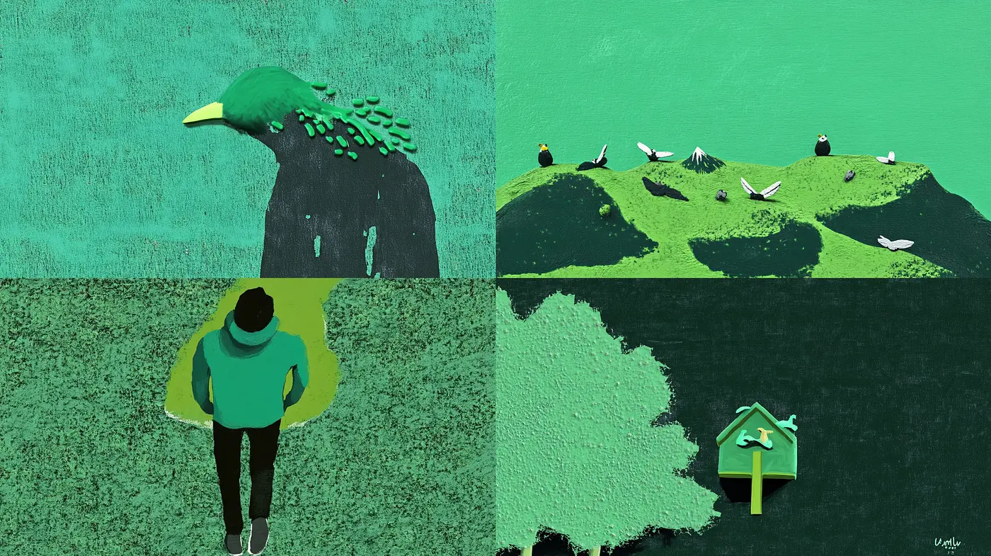 Surrealistic Textured Green Hues Expression - Midjourney sref style