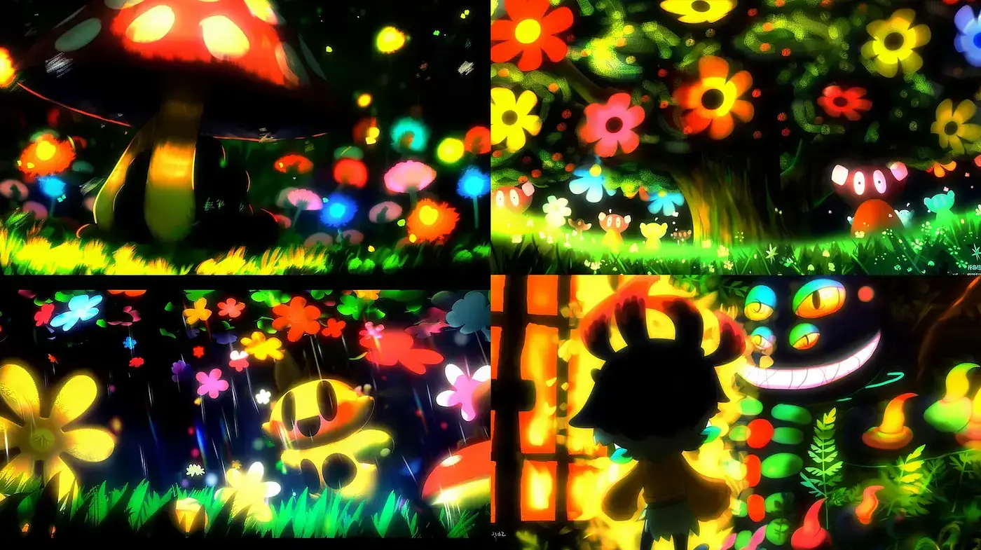 Luminous Whimsical Garden with a Touch of Surreal Playfulness - Midjourney sref style