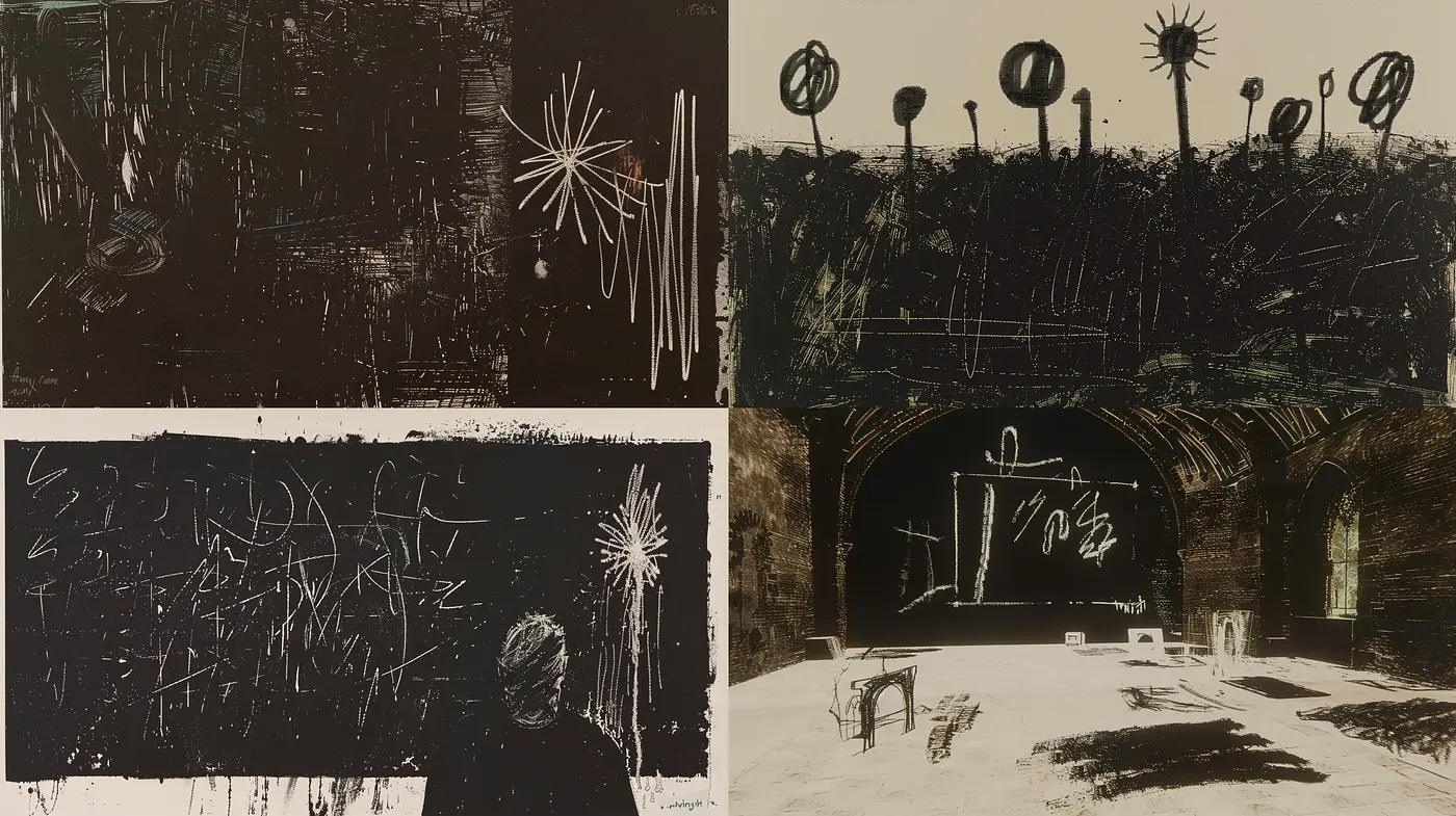 Monochrome Synthesis: Abstract Expressionism in Stark Black and White - Midjourney sref style