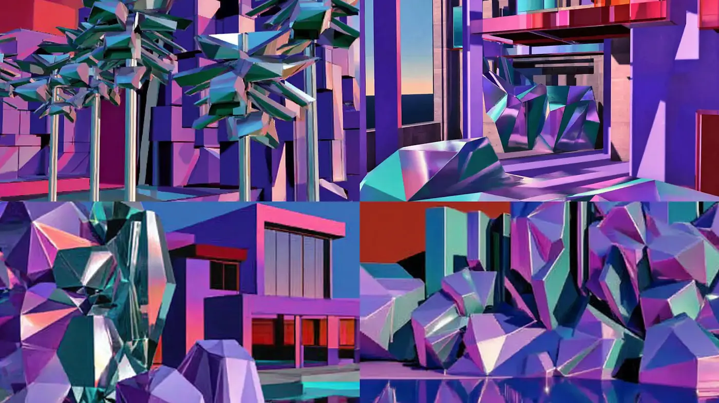 Futuristic Geometric Landscapes with a Vibrant Color Spectrum - Midjourney sref style