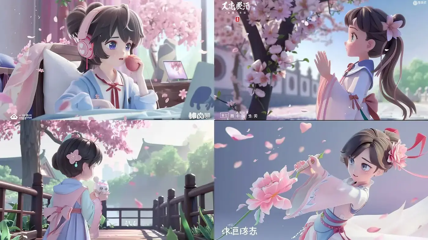 Serene Anime Aesthetic with Cherry Blossom Influence - Midjourney sref style