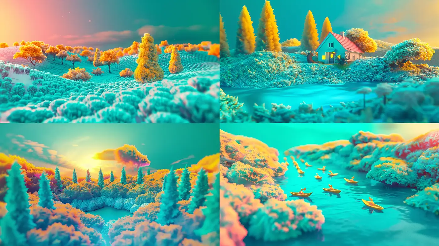 Surreal Dreamscape in Vivid Pastel - Midjourney sref style