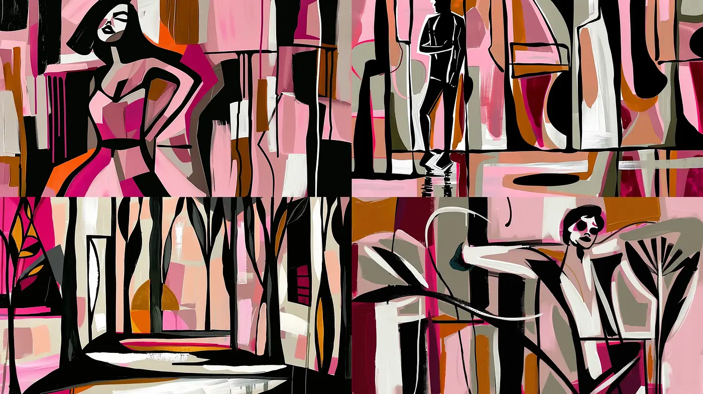 Abstract Geometric Elegance in Vivid Pink and Black - Midjourney sref style