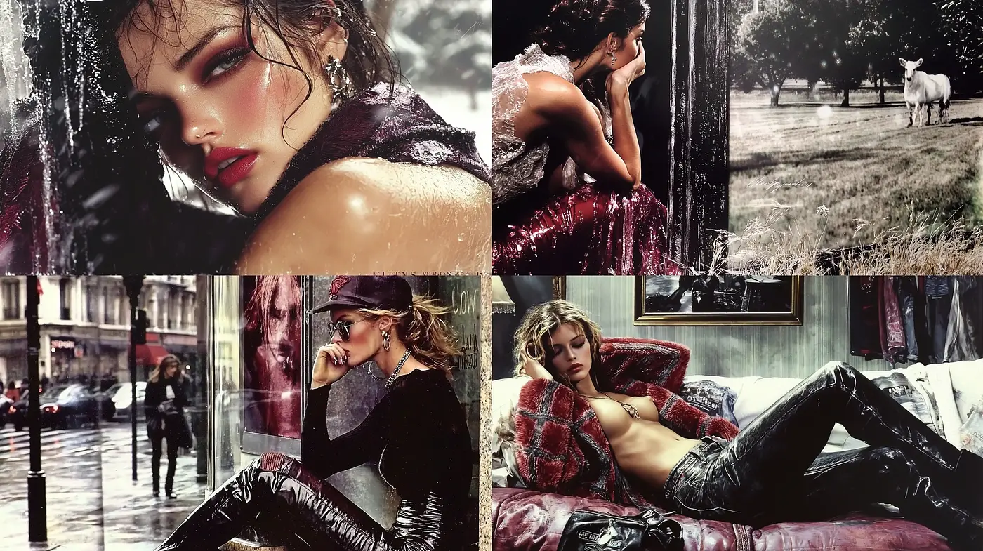 Moody Cinematic Portraiture with a Touch of Glamour and Rain - Midjourney sref style
