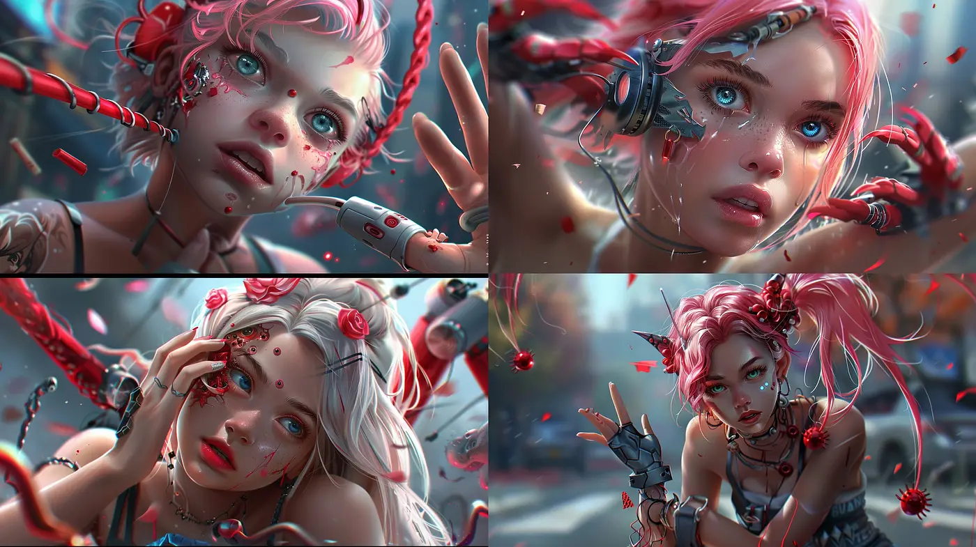 Ethereal Cybernetic Dreamscape: Surrealism meets Digital Art in a Synthesis of Vibrant Chromatics and Futuristic Imagery - Midjourney sref style