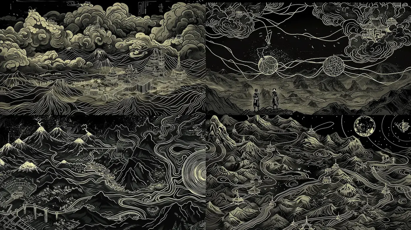 Intricate Mystical Landscapes with a Surreal Touch - Midjourney sref style