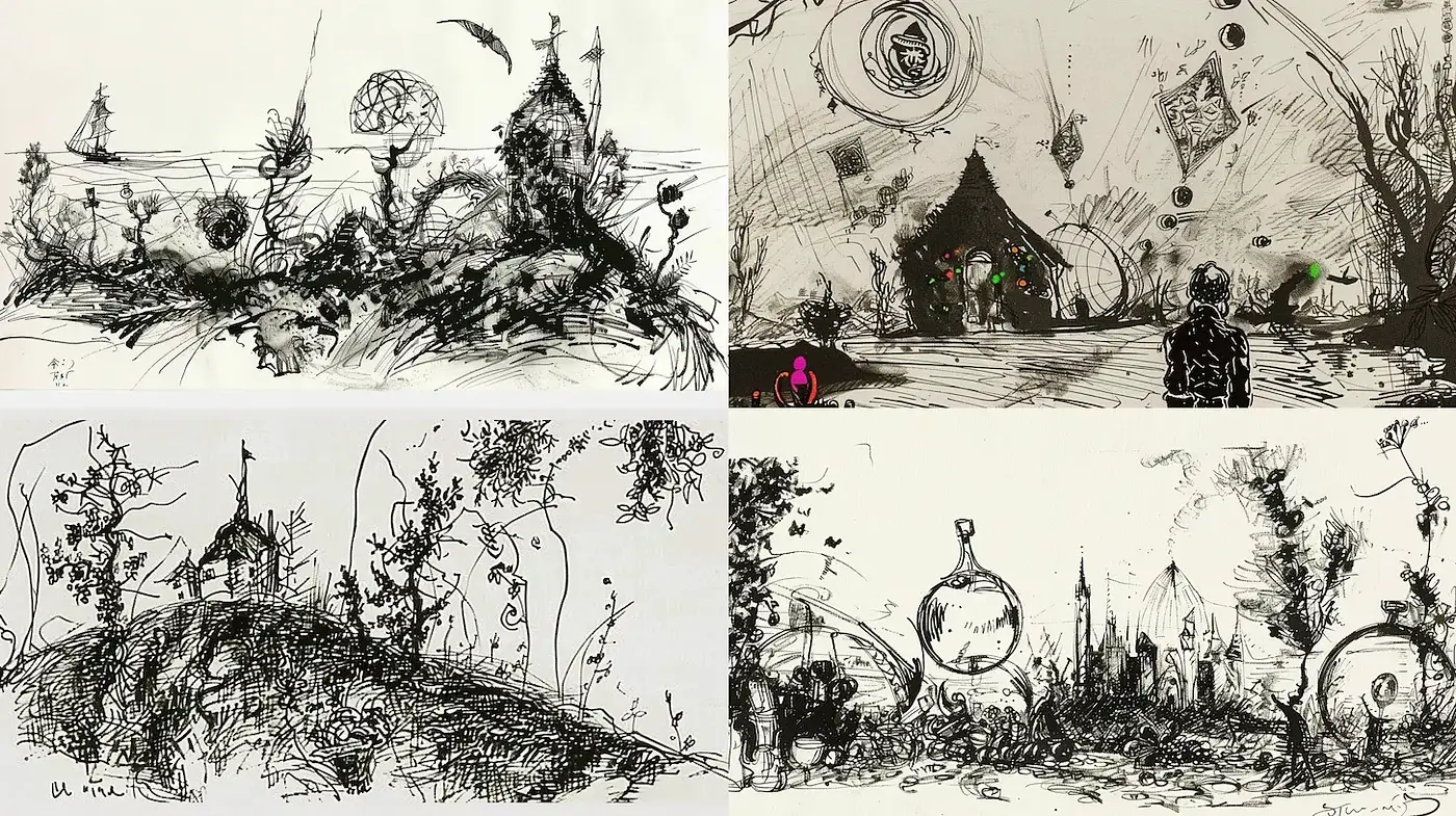 Whimsical and Intricate Landscapes with a Touch of Surrealism - Midjourney sref style