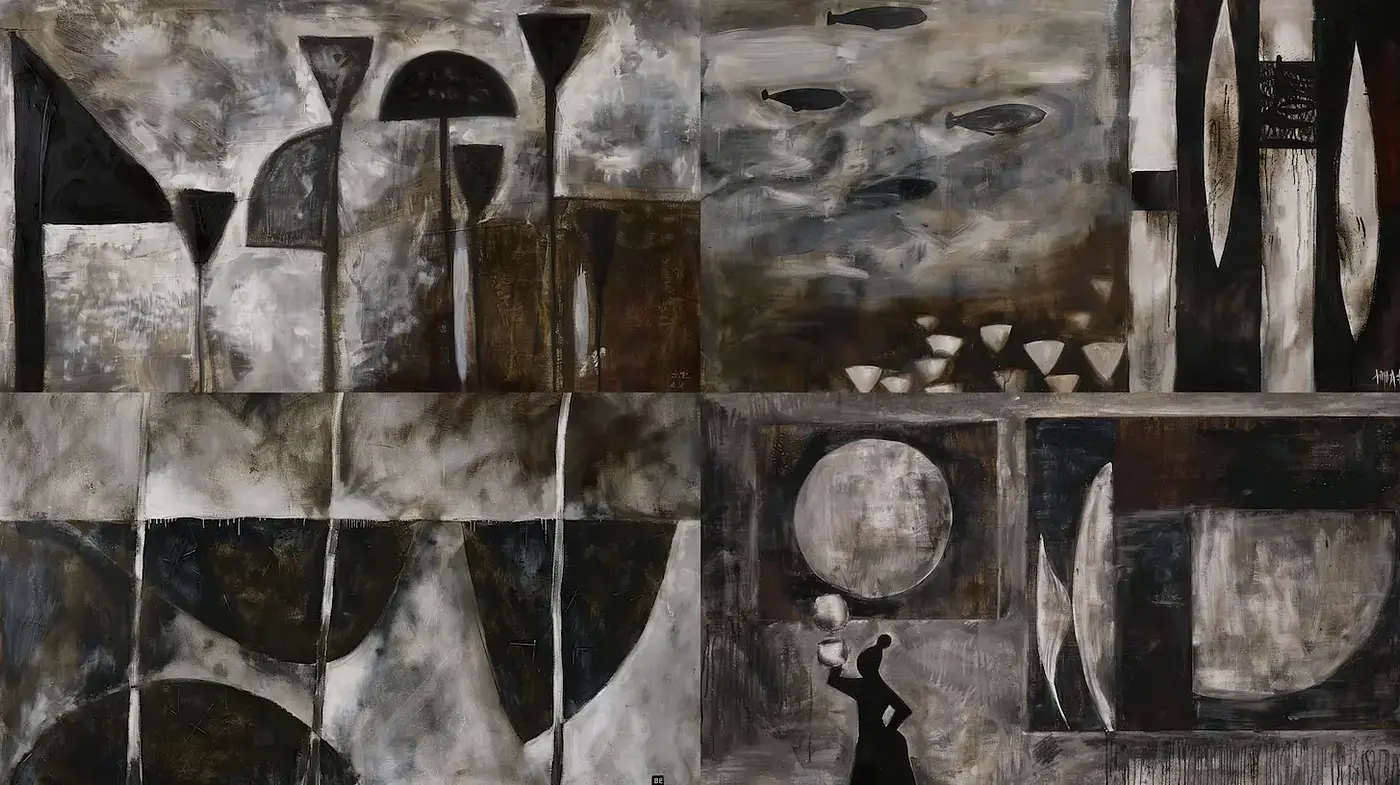 Monochromatic Abstract Expressionism with Geometric Elements - Midjourney sref style