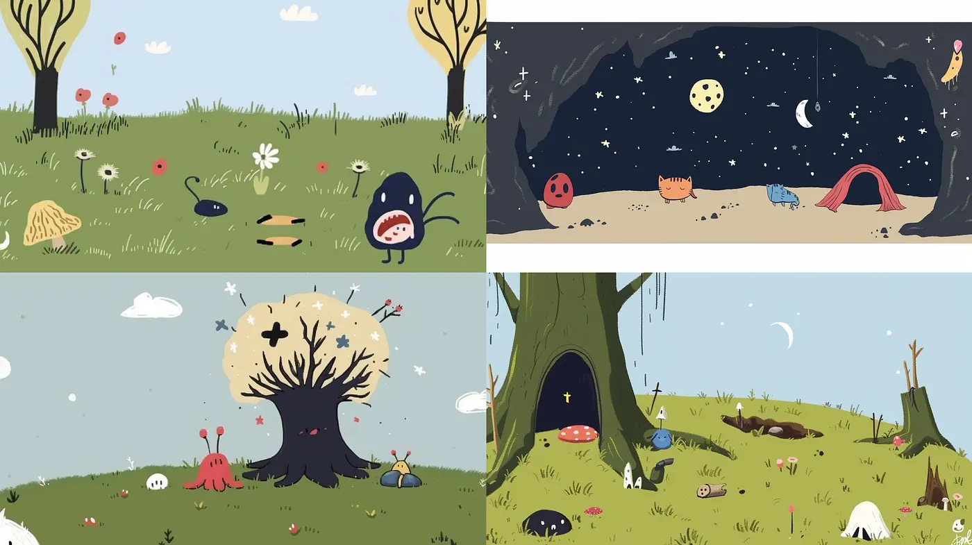 Whimsical Storybook Illustrations with Pastel Artistry and Whimsical Nights - Midjourney sref style