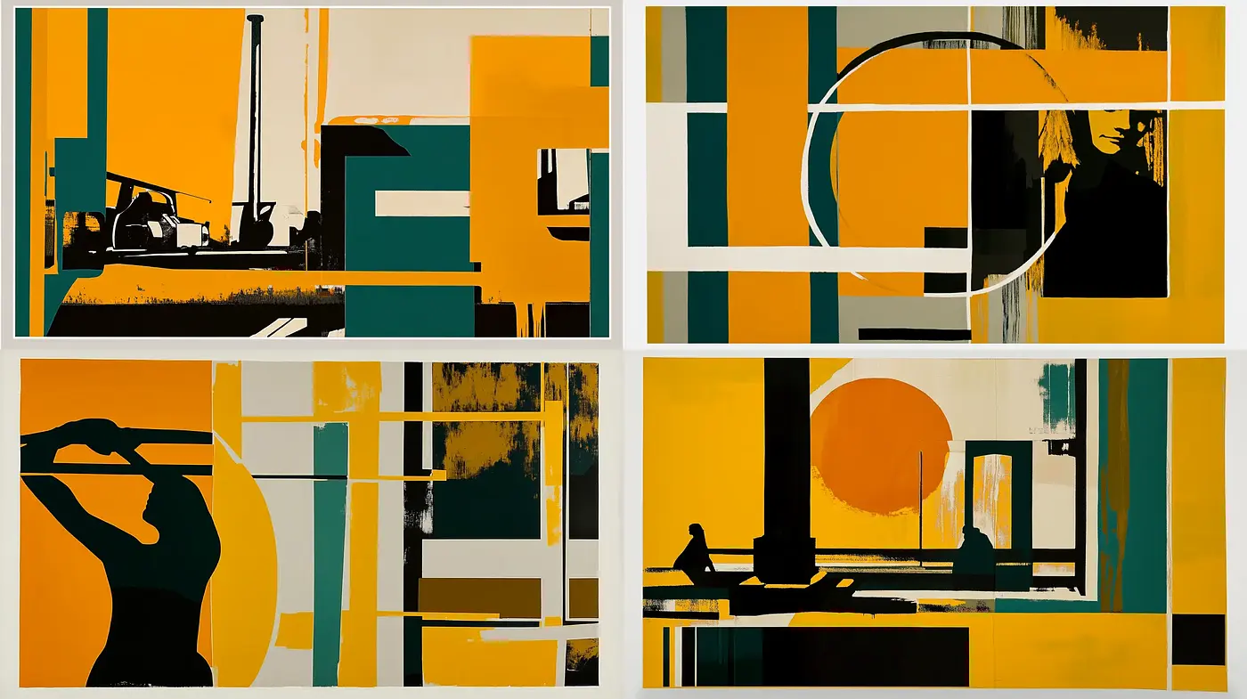 Abstract Geometric Silhouettes in Bold Contrasts - Midjourney sref style