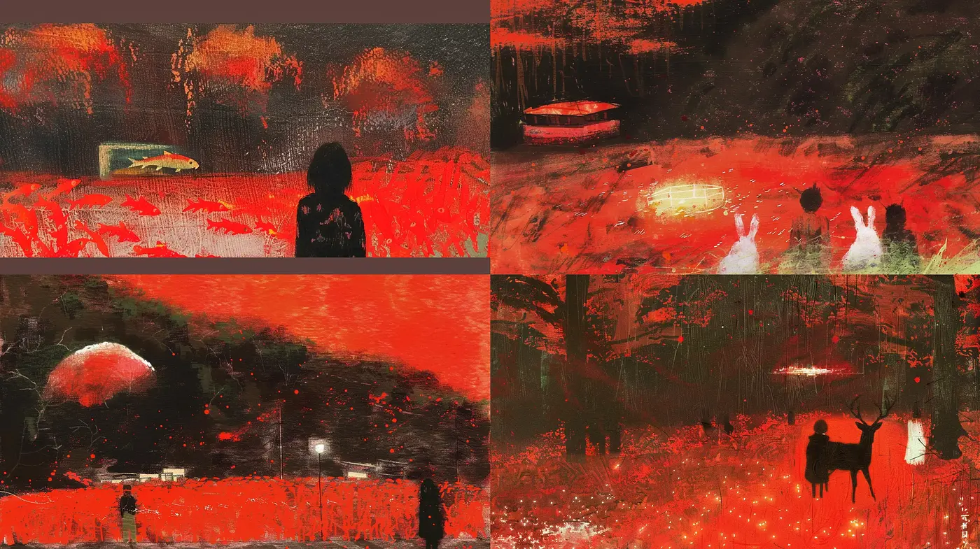 Crimson Echoes: Textured Abstract in Red and Black - Midjourney sref style
