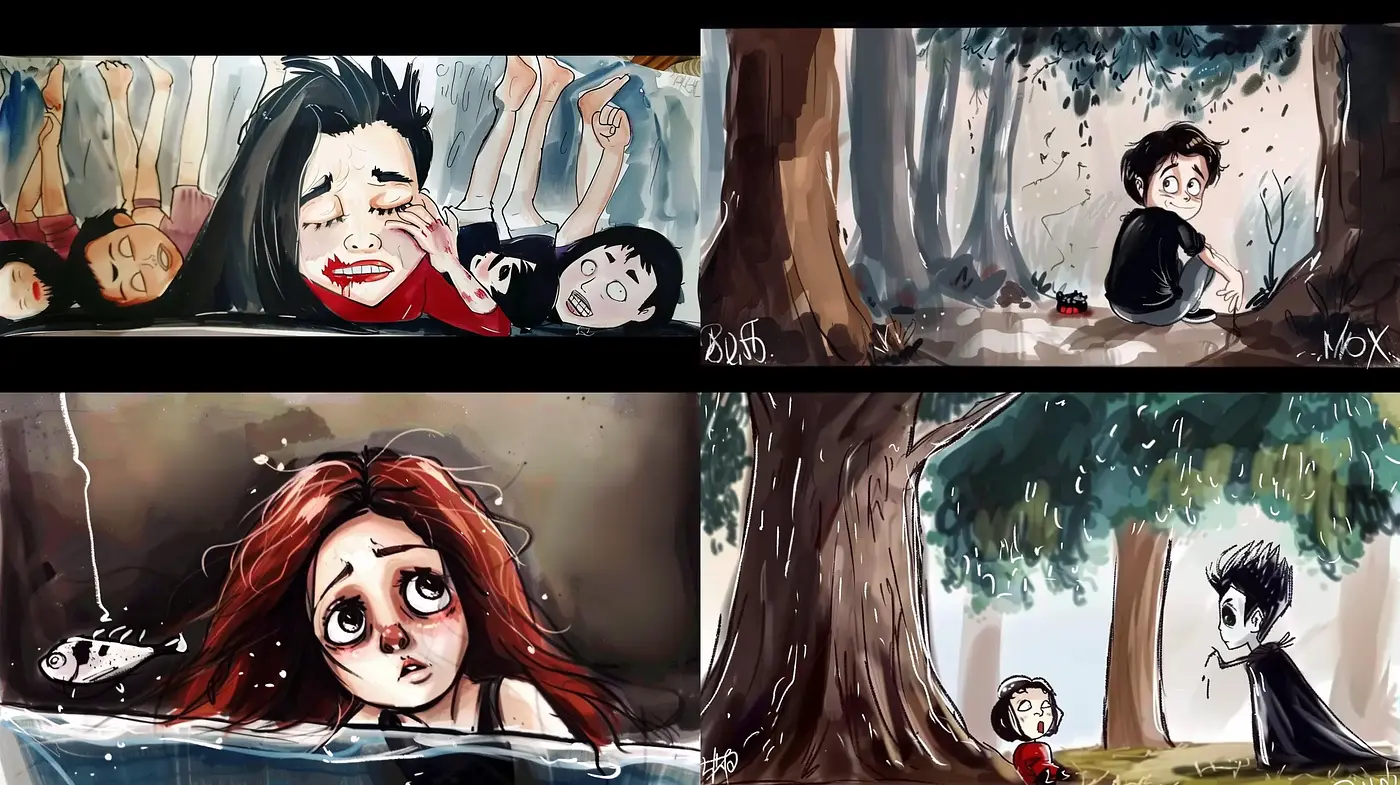Whimsically Melancholic Illustrations with a Touch of Fantasy - Midjourney sref style