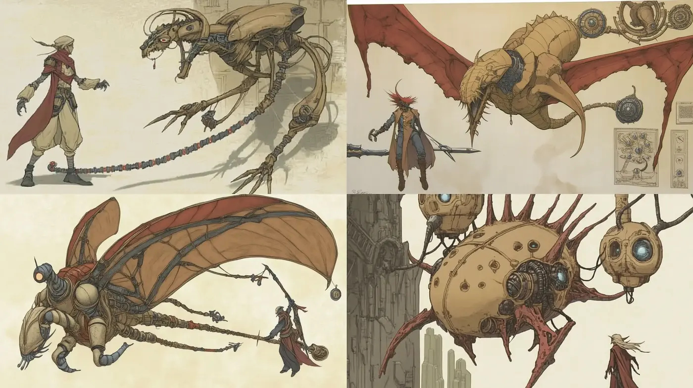 Steampunk Fantasy Fusion with Muted Earthy Tones - Midjourney sref style