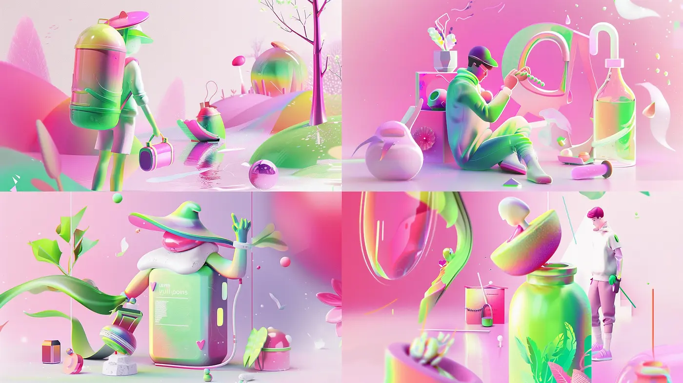 Surrealistic Candy-Colored Dreamscape with Glossy Textures and Whimsical Flair - Midjourney sref style