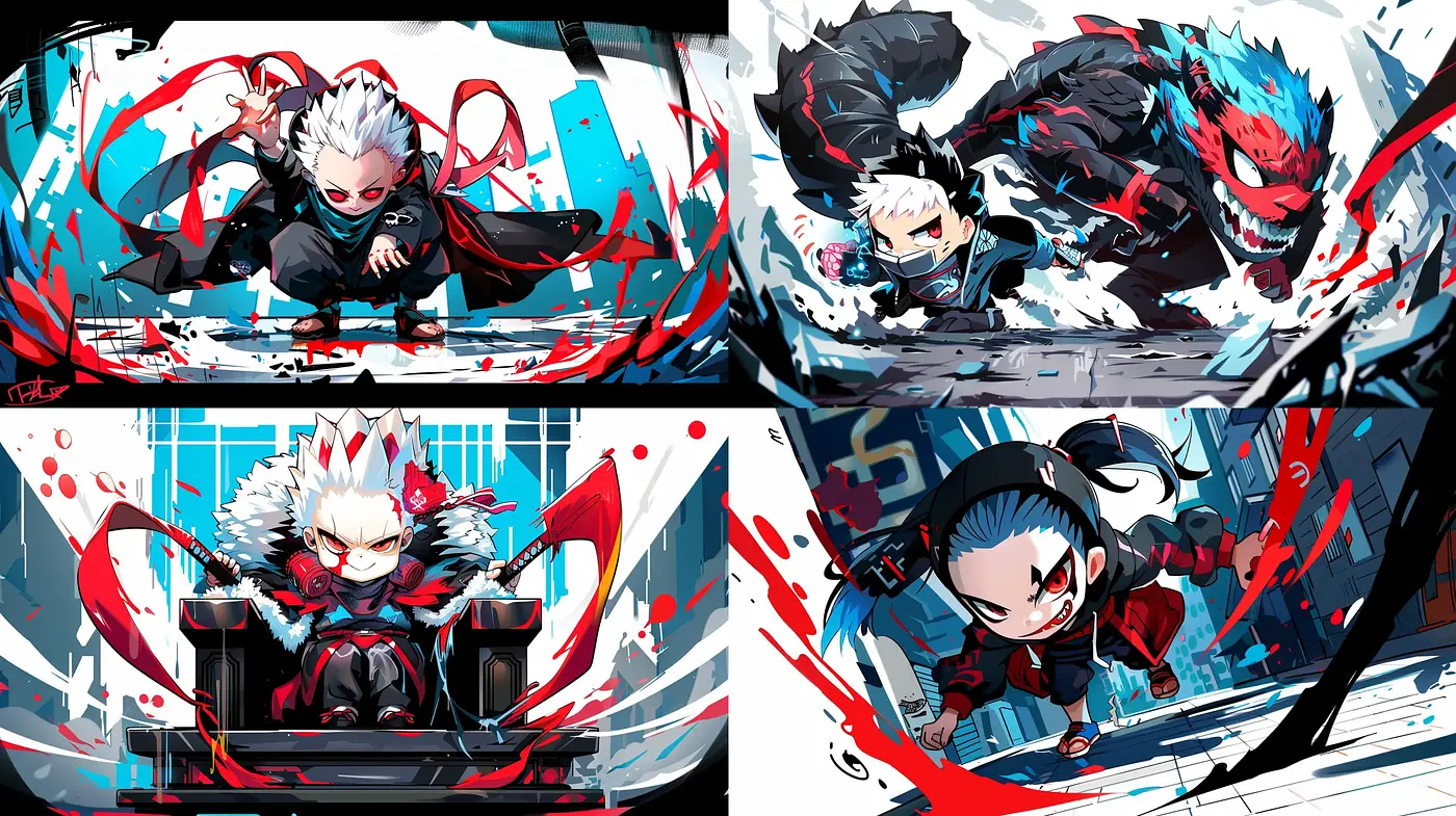 Dynamic Manga-Inspired Action Art with Intense Color Contrasts - Midjourney sref style
