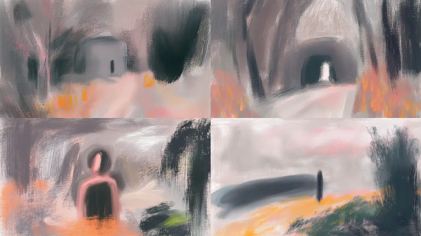 Whimsical Brushwork Landscapes with Warm Pastel Undertones - Midjourney sref style