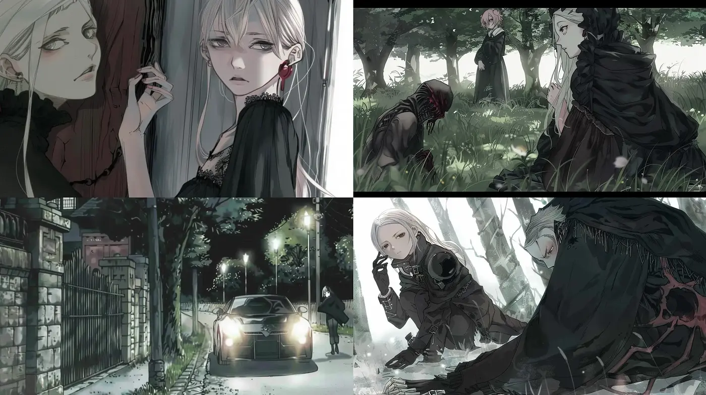 Ethereal Monochrome with a Touch of Noir: A Consistent Mood in Varied Scenes - Midjourney sref style