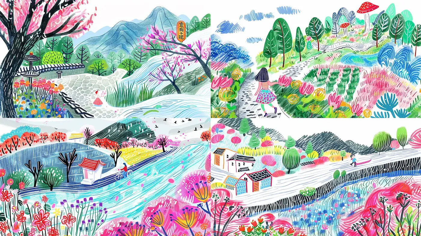 Vibrant Illustrative Landscapes with a Playful Essence - Midjourney sref style