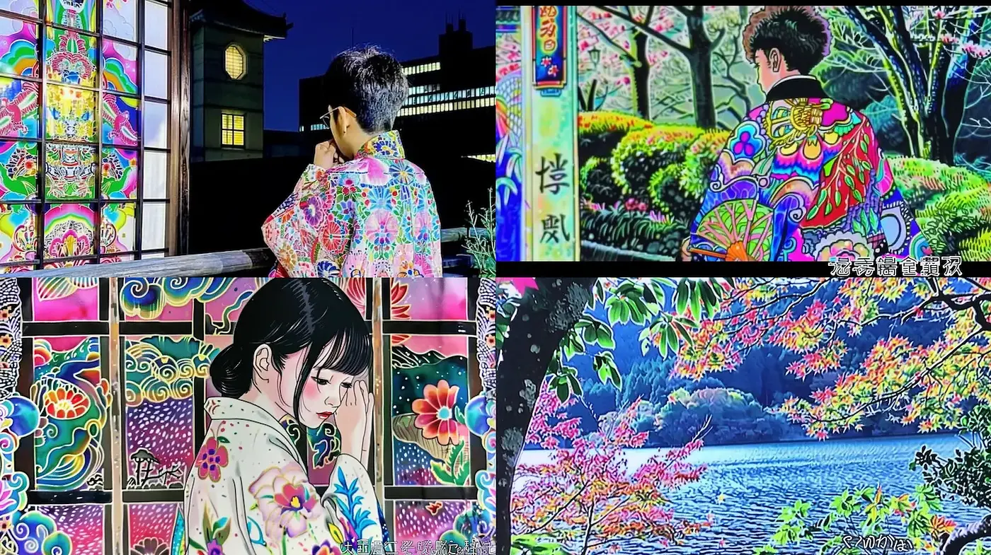 Vibrant and Colorful Japanese Traditional Aesthetic with Floral Motifs - Midjourney sref style