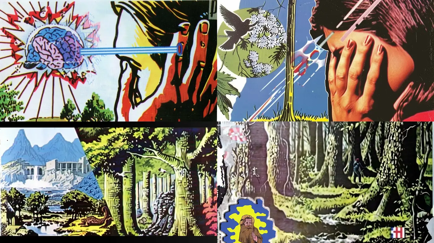 Psychedelic Vintage Comic Fusion with Surrealist Undertones - Midjourney sref style