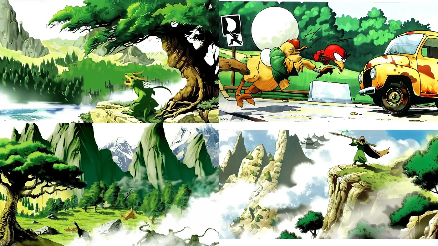 Lush Enchanted Realms in Expressive Animated Harmony - Midjourney sref style