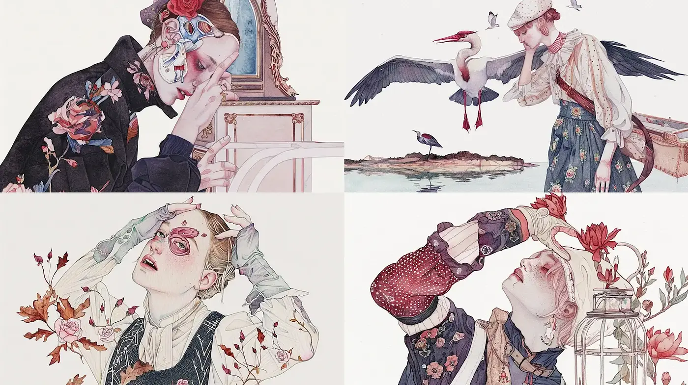 Ethereal and Intricate Character Studies with Floral Motifs - Midjourney sref style