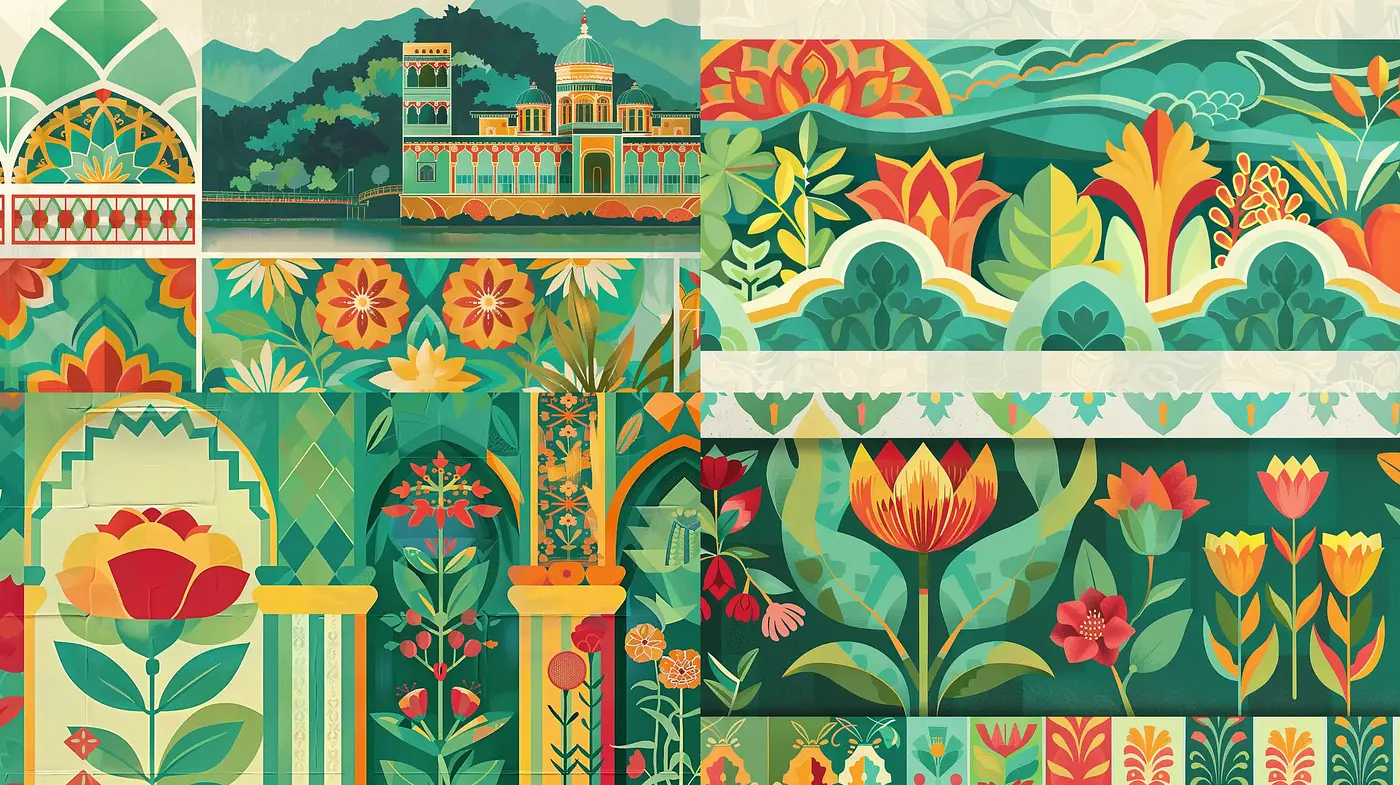 Botanical Elegance in Mosaic Hues: A Harmonious Fusion of Nature and Geometry - Midjourney sref style