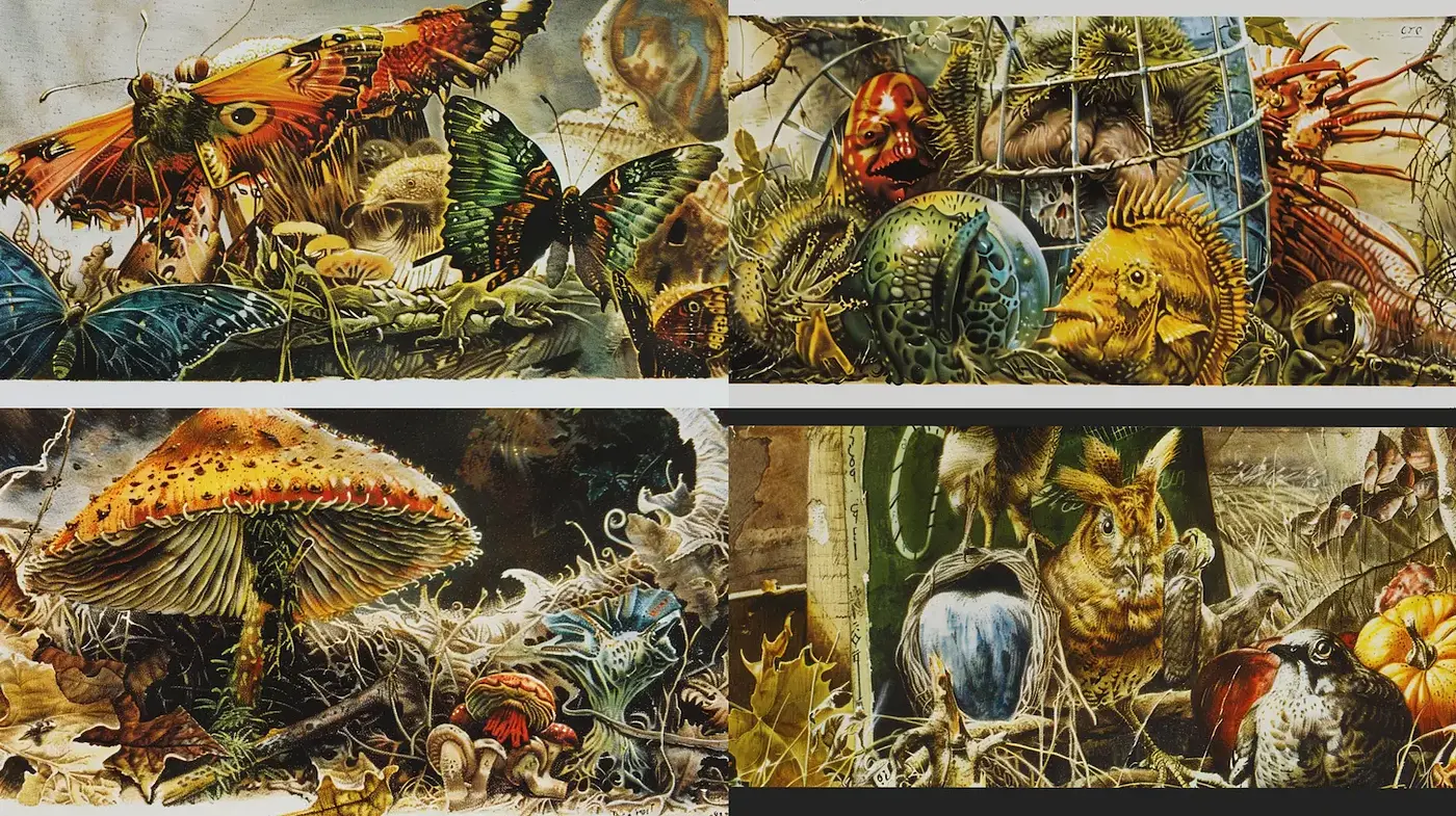 Intricate and Naturalistic Illustrations with a Touch of Whimsy - Midjourney sref style