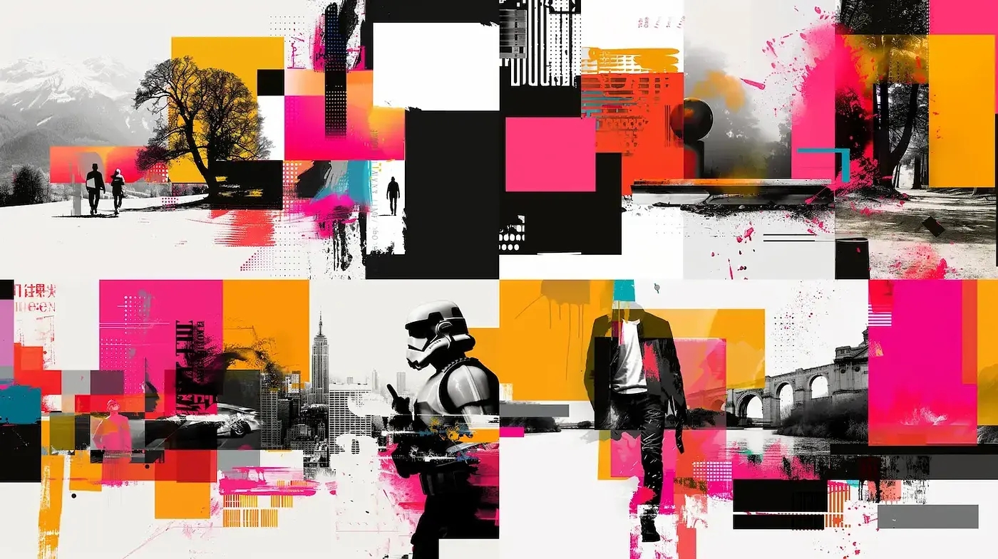 Abstract Urban Symphony in Neon Magenta and Monochrome - Midjourney sref style