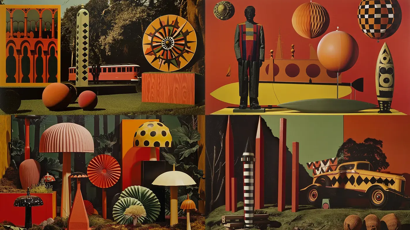 Retro-Futuristic Surrealism with a Mid-Century Modern Twist - Midjourney sref style