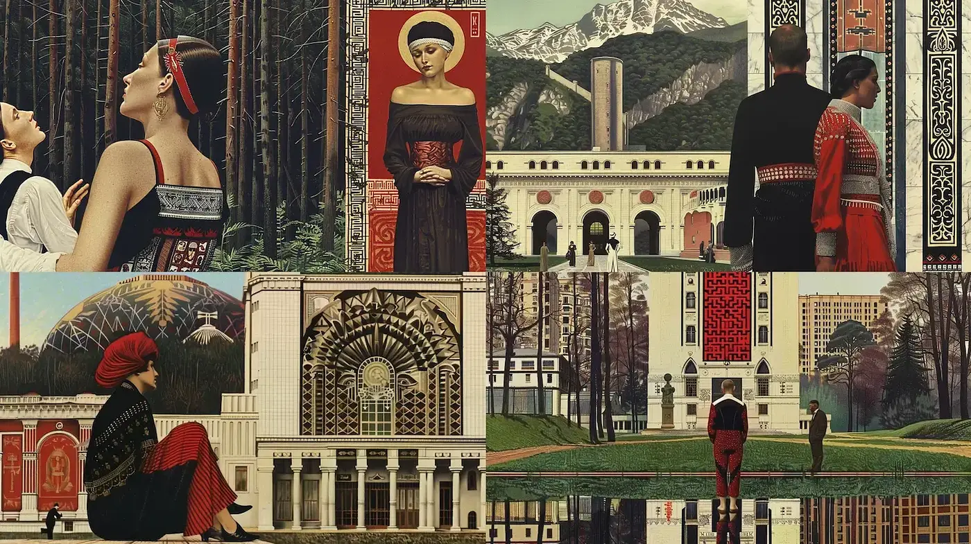 Neo-Byzantine Reverie: Anachronistic Fusion of Classical and Modernistic Emotional Tableaux - Midjourney sref style