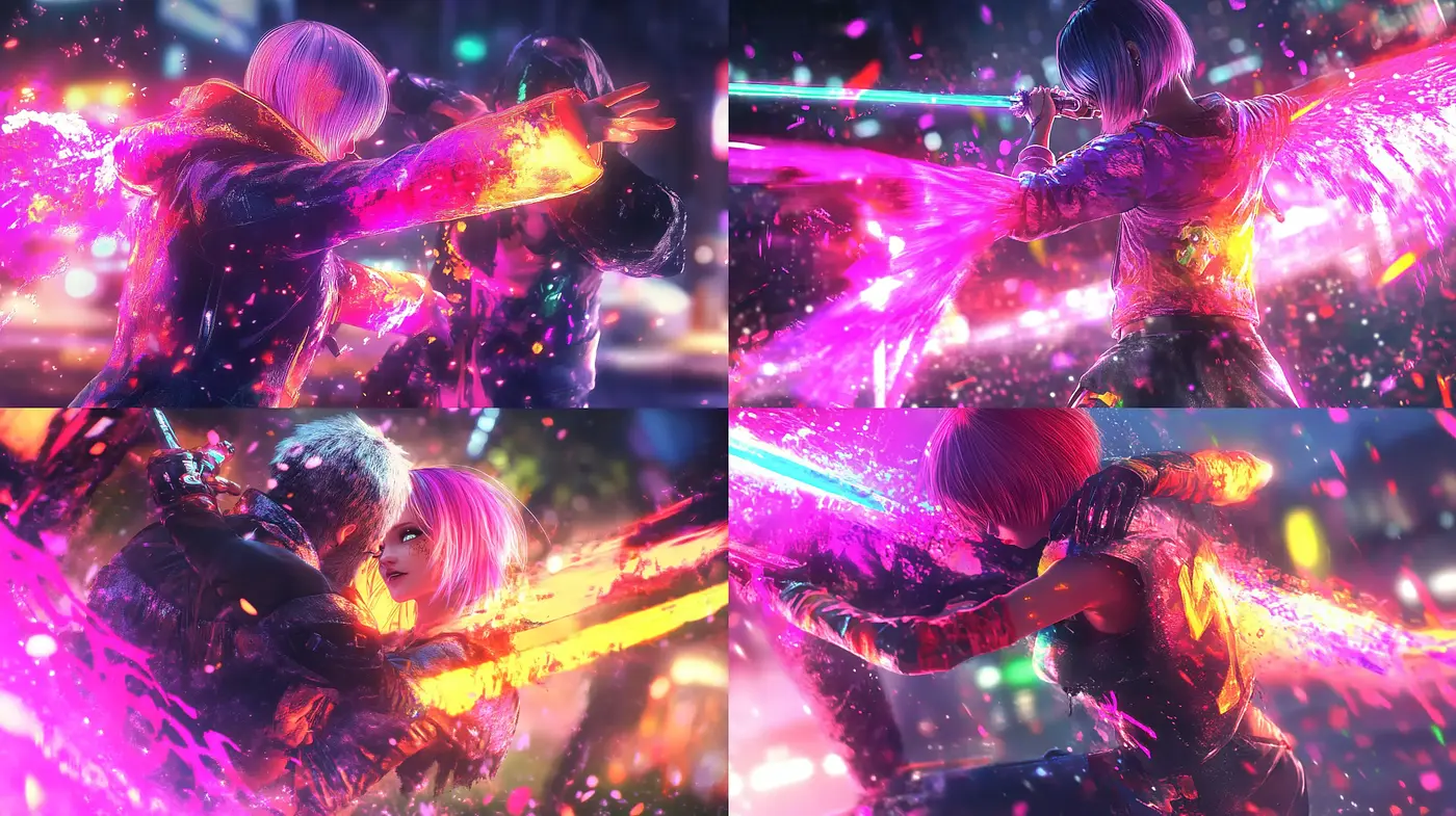 Luminous Energy Clash with Vibrant Neon Aesthetics - Midjourney sref style