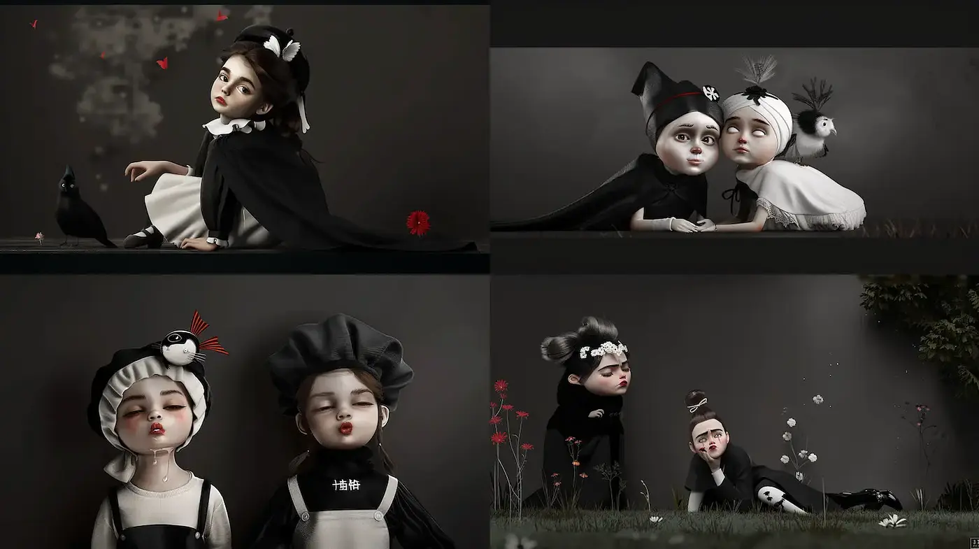 Darkly Whimsical Dolls in a Surrealist Aesthetic - Midjourney sref style