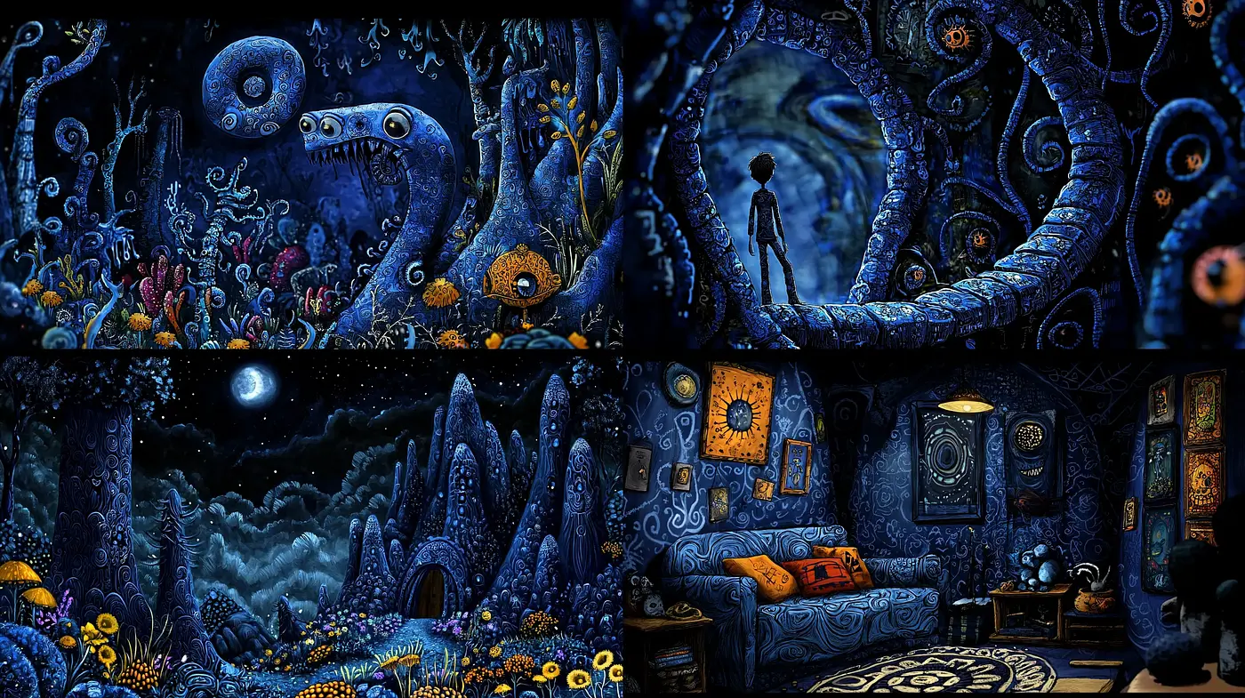 Surreal Nocturnal Dreamscape: A Homage to Van Gogh's Starry Night - Midjourney sref style