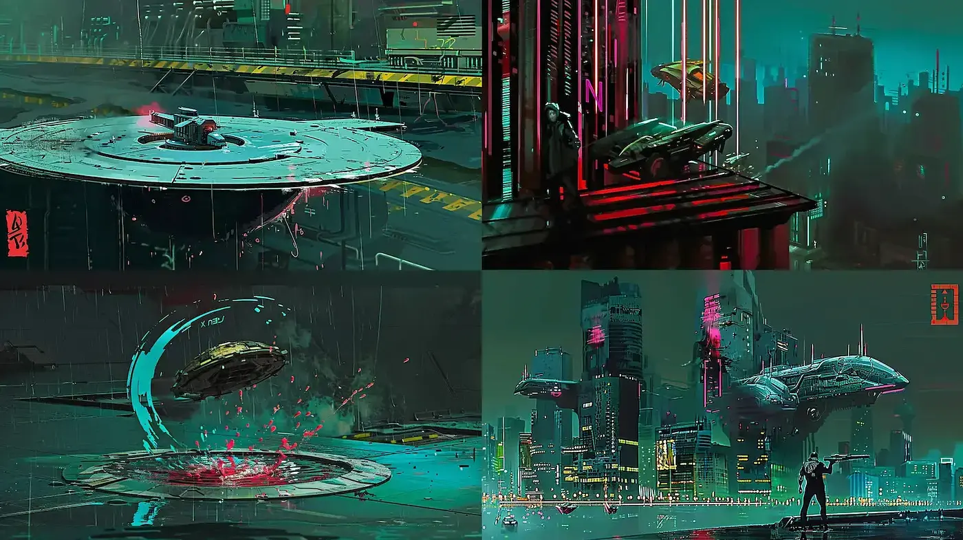 Futuristic Neon Landscape with a Cyberpunk Aesthetic - Midjourney sref style