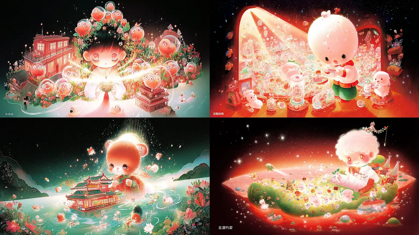 Charming and Whimsical Dreamscapes with Playful Characters - Midjourney sref style