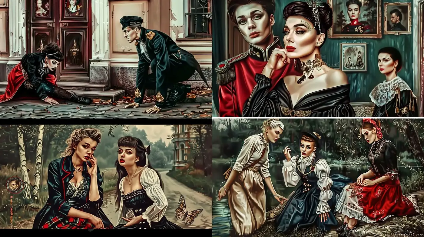 Elegantly Stylized Pastoral and Bourgeois Tableaus - Midjourney sref style