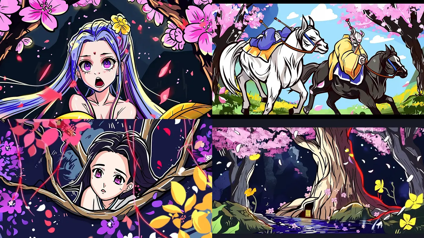 Sakura Dreamscape: An Anime-Inspired Harmonious Symphony of Florals and Hues - Midjourney sref style