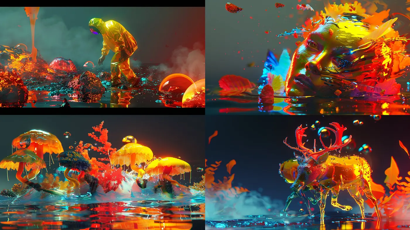Abstract Fusion of Neon Chromatism and Surreal Landscapes - Midjourney sref style