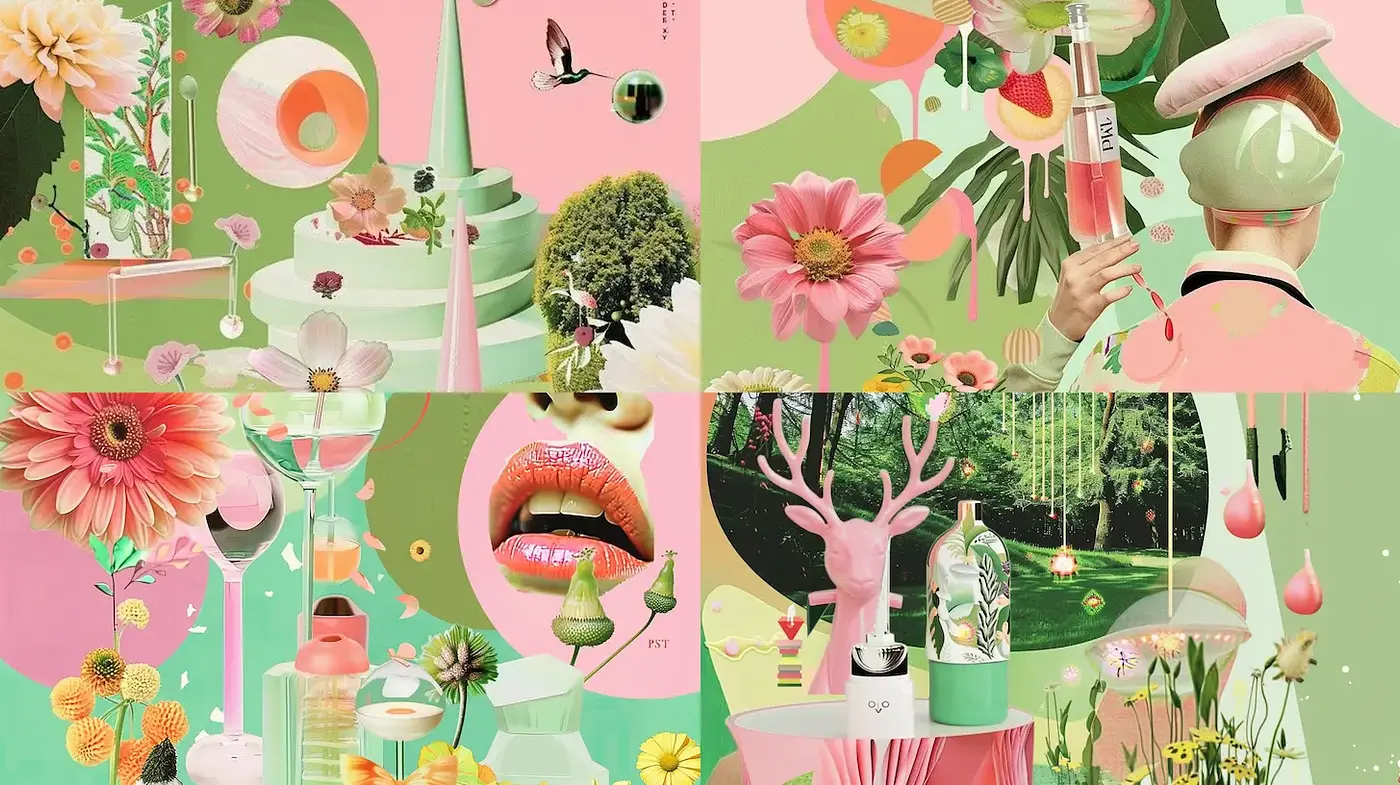Contemporary Retro Floral Visuals with Surreal Elements - Midjourney sref style
