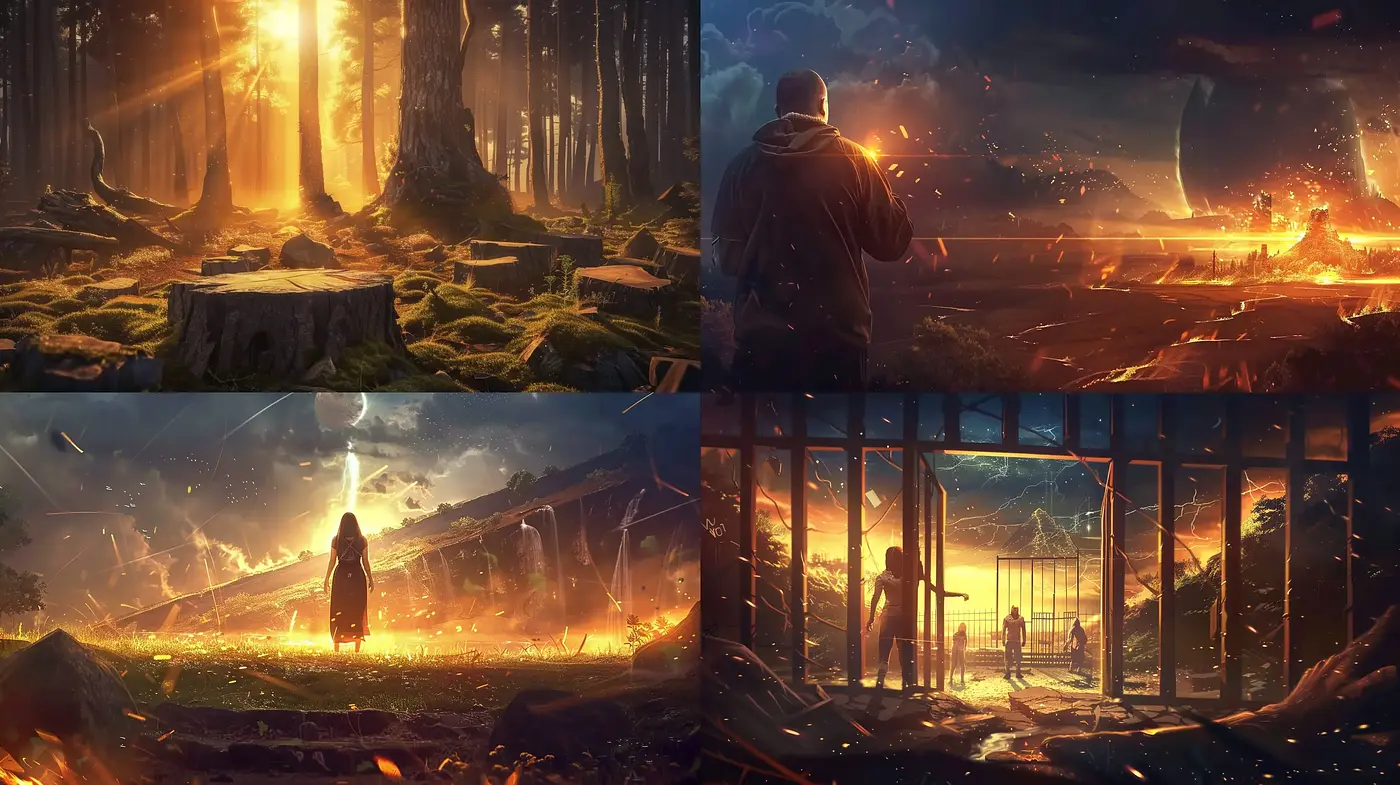 Ethereal Sunlight Amidst Surreal Ruins and Forests - Midjourney sref style