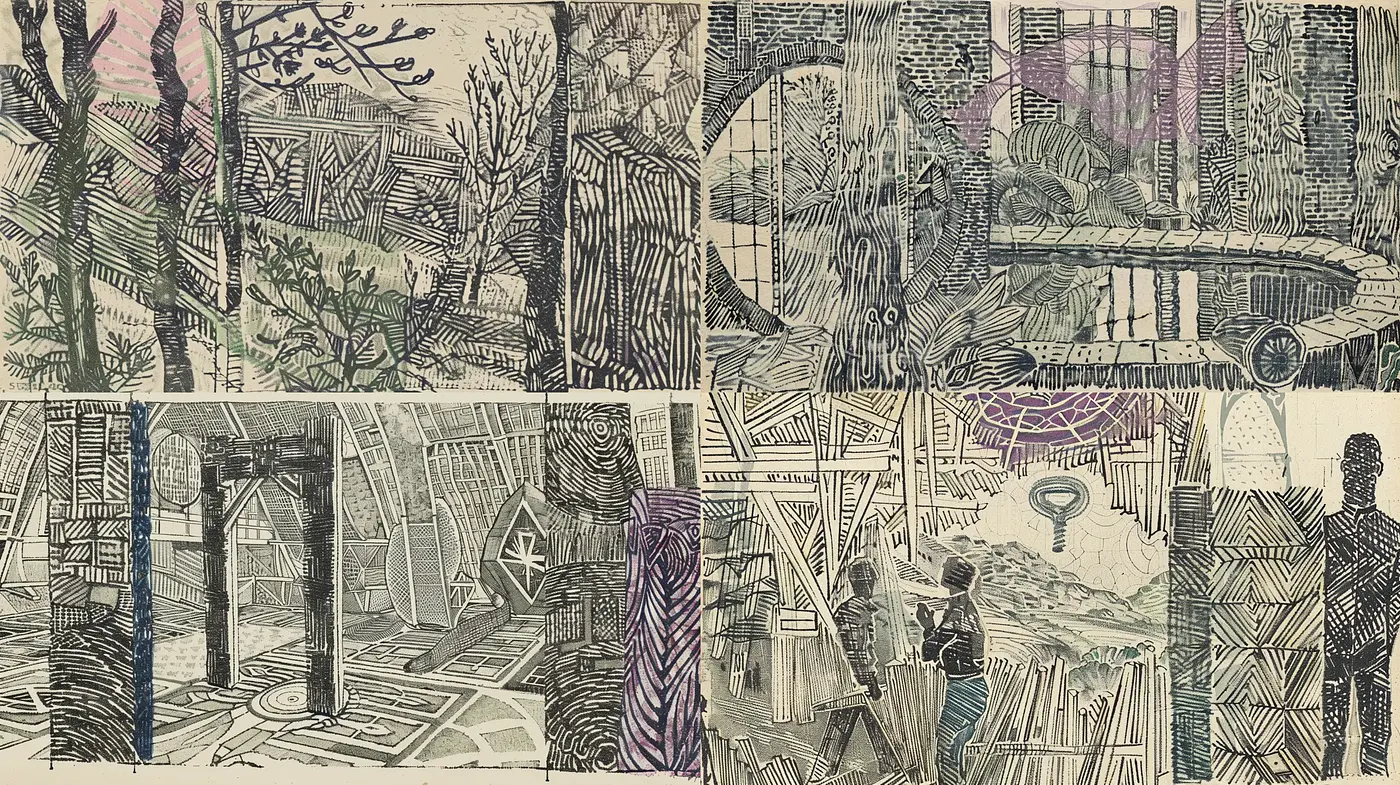 Intricate Line Work with a Muted Nostalgic Spectrum - Midjourney sref style
